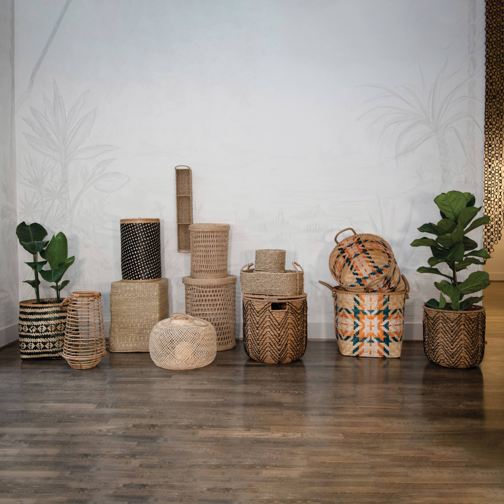 Hello Honey® 11" Natural Hand-Woven Bamboo Lantern with Jute Handle & Glass Insert